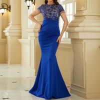 Polyester High Waist Long Evening Dress Sequin patchwork blue PC
