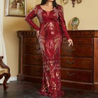 Polyester Plus Size Long Evening Dress Sequin wine red PC