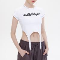 Spandex & Cotton Women Short Sleeve T-Shirts midriff-baring & irregular printed letter PC