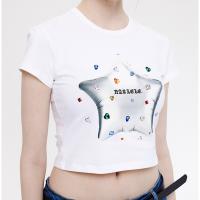 Spandex & Cotton Women Short Sleeve T-Shirts midriff-baring printed star pattern PC
