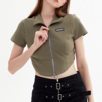 Spandex & Polyester & Cotton Women Short Sleeve T-Shirts midriff-baring letter PC