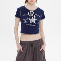 Spandex & Coton T-shirts femmes à manches courtes Imprimé Lettre plus de couleurs pour le choix pièce