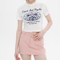 Polyester Slim Women Short Sleeve T-Shirts midriff-baring printed PC