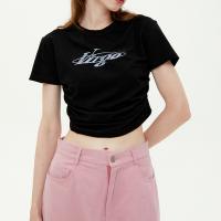 Spandex & Cotton Slim Women Short Sleeve T-Shirts midriff-baring printed letter PC