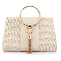 Straw & PU Leather & Zinc Alloy Weave & Tassels Handbag with chain & circular ring PC