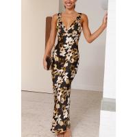 Polyester High Waist Sexy Package Hip Dresses deep V printed PC