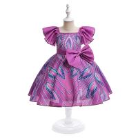 Polyester Princess Girl One-piece Dress large hem design printed Others purple PC