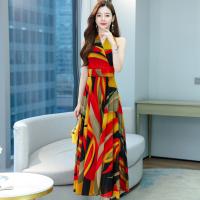 Chiffon Waist-controlled One-piece Dress & off shoulder & breathable printed PC