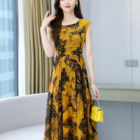 Chiffon Waist-controlled & Soft & Beach Dress One-piece Dress printed floral PC