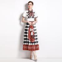 Polyester Waist-controlled Two-Piece Dress Set large hem design & two piece printed PC