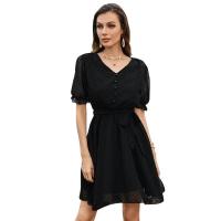 Polyester One-piece Dress double layer & breathable Solid black PC