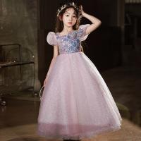 Sequin & Polyester Princess Girl One-piece Dress Cute & with bowknot Solid pink PC