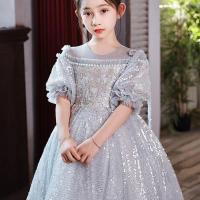 Polyester Ball Gown Girl One-piece Dress Cute gray PC