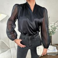 Polyester Vrouwen lange mouwen blouses Zwarte stuk