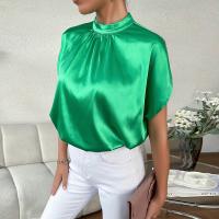 Polyester Slim Women Short Sleeve Blouses green PC