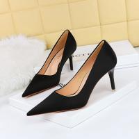 Silk & PU Leather Stiletto High-Heeled Shoes Pair