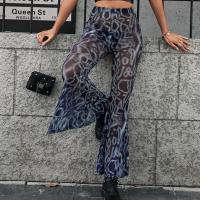 Polyester bell-bottom Women Long Trousers printed black PC