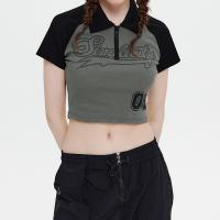 Spandex & Polyester & Cotton Women Short Sleeve T-Shirts midriff-baring printed letter PC