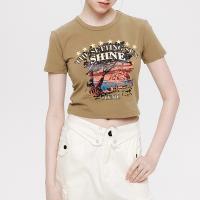 Spandex & Cotton Women Short Sleeve T-Shirts midriff-baring printed letter PC