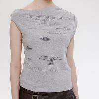 Viscose & Spandex Slim Women Sleeveless T-shirt printed letter PC