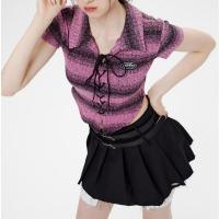 Spandex & Polyester Women Short Sleeve T-Shirts midriff-baring striped PC