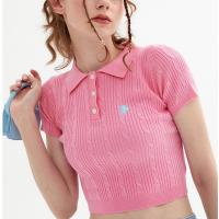 Viscose Women Short Sleeve T-Shirts midriff-baring embroidered PC