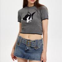 Viscose & PBT-Poly Butylene Terephthalate & Nylon Women Short Sleeve T-Shirts midriff-baring jacquard animal prints PC