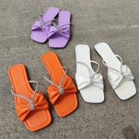 Rubber & PU Leather Beach Slippers & with rhinestone Pair