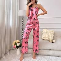 Polyester Frauen Pyjama Set, Hosen & Camis, Rosa,  Festgelegt