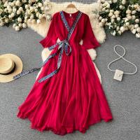 シフォン ワンピースドレス 赤 一つ
