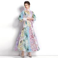 Chiffon Waist-controlled & Soft & High Waist One-piece Dress printed floral PC