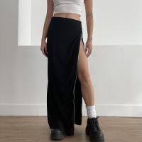 Venetian Slim & Straight Maxi Skirt side slit Solid black PC