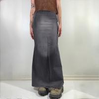 Denim Slim Maxi Skirt side slit Solid gray PC