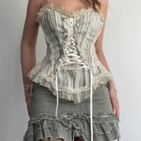 Knitted & Lace lace & Slim Camisole backless gray PC
