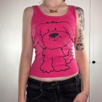 Cotton Slim Women Sleeveless Blouses slimming & breathable stretchable Puppy Pattern pink PC