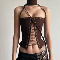 Cotton Slim Tube Top midriff-baring & hollow Solid brown PC