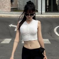 Polyester Crop Top Women Sleeveless T-shirt & skinny & breathable stretchable Solid PC