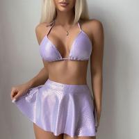 Polyester Bikini backless & three piece & padded purple Set