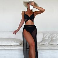 Polyester Bikini backless & three piece & padded Solid Set