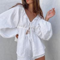 Cotton Linen & Cotton Women Casual Set & two piece short & top Solid white Set