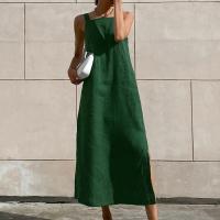 Cotton Linen & Cotton Slip Dress & loose Solid green PC