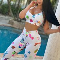Polyester Lady Sexy Suit backless & two piece Pants & camis printed Set