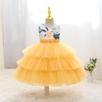 Polyester & Cotton Princess & Ball Gown Girl One-piece Dress Cute printed floral yellow PC