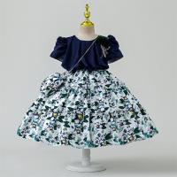 Polyester & Cotton Princess Girl One-piece Dress large hem design printed shivering PC