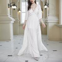 ポリエステル ロングイブニングドレス 単色 白 一つ