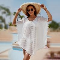 Polyester Tassels Swimming Cover Ups sun protection & loose Solid white : PC