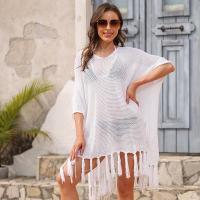 Polyester Tassels Swimming Cover Ups see through look & sun protection Solid white : PC
