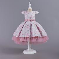 Mixed Fabric Ball Gown Girl One-piece Dress Cute printed shivering PC