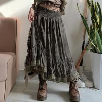 Knitted Maxi Skirt irregular & loose stretchable Solid army green PC