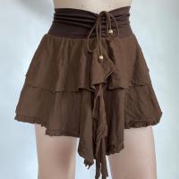 Knitted High Waist Skirt irregular stretchable Solid brown PC